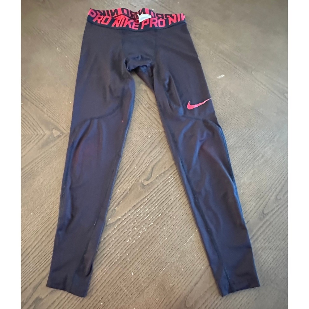 Nike Pro Dri-FIT Compression Leggings Black Red Waistband Small 703088-010